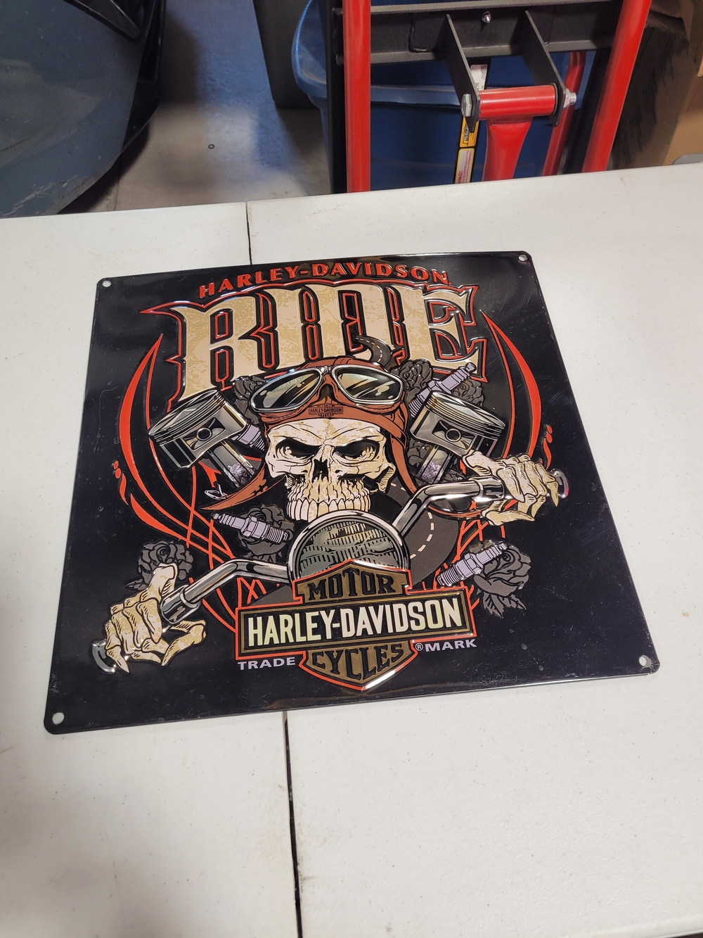 Harley-Davidson Black, Orange & Cream Skull Rider Metal Wall Art